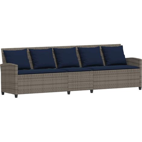 Canapé de jardin 5 places avec coussins en résine tressée gris 280 x 68,5 x 87,5 cm (1/5)