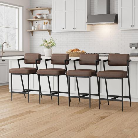 Lot de 4 Tabourets de Bar Style Industriel - Hauteur d'Assise 65 cm pour Ilot de Cuisine - Dossier et Repose-Pieds - Charge 181 kg (1/5)