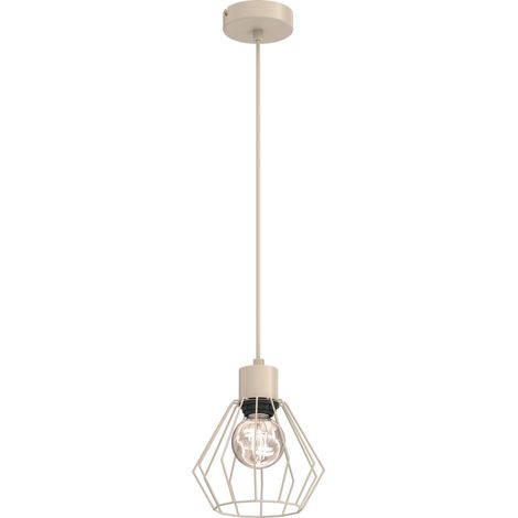 Suspension industrielle beige en métal, abat-jour filaire, 1xE27 15W (1/4)