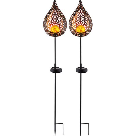 2er Set LED Solar Außen Lampe Flammen Optik Glas Kugel Steck Strahler gold Garten Erdspieß Lampen