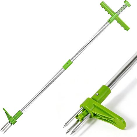 1 - Désherbeur Manuel - Extracteur de Mauvaises Herbes - Pédale Renforcée et Griffe en Acier Inoxydable - Pour Jardin et Allées - Argent - 100cm