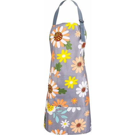 Tablier de Cuisine Réglable Etanche Tablier avec Poche, Tablier Fleurs pour Femme Homme, Chef Tablier Polyester pour Barbecue, Cuisine, Jardinage, Restaurant, Café (1/5)