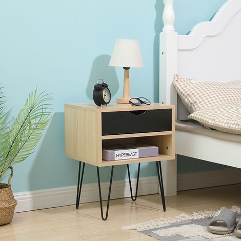Hofuton Table de chevet, lot de 2, 40x34x50cm en bois/noir, pied épingle (1/5)