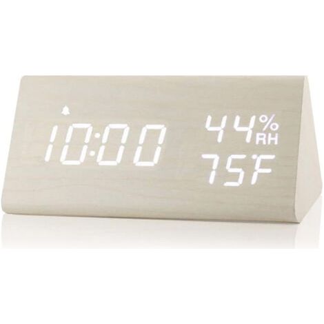 BUNTHAUS Réveil Numérique, Horloge électronique en Bois à Réglage Intelligent de la luminosité Sonore pour Chambre à Coucher (Couleur Bois Blanc) (1/5)