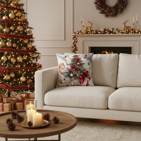 Cuscino natalizio in poliestere con albero di Natale per decorazione da 45 x 45 cm -Modello 1 (1/4)
