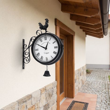 Horloge murale rétro double face européenne avec Coq et Cloche, Piles, rétro, 20cm, Silencieux, Noir (1/5)