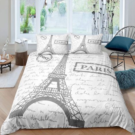 Tour Eiffel Paris avec Housse de Couette pour Enfants,Garons et Filles,Carte Postale rétro,Blanc et Gris,Morden Paris (1/3)