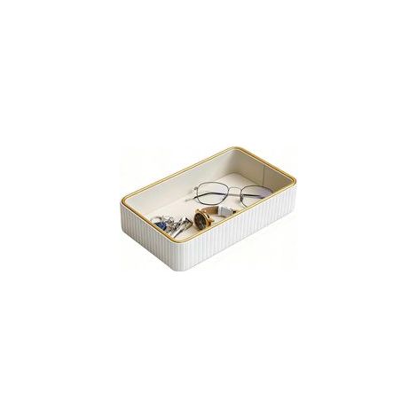 Bandeja decorativa de lujo – Bandeja de almacenamiento de piel sintética para perfumes, llaves, cartera y otros artículos, ideal para mesita de noche, recibidor, tocador, Color: Blanco - Crezuo