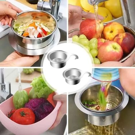 Zwei Abtropfkörbe aus Edelstahl, schwanenförmige Abtropfkörbe für Spülbecken. (1/5)