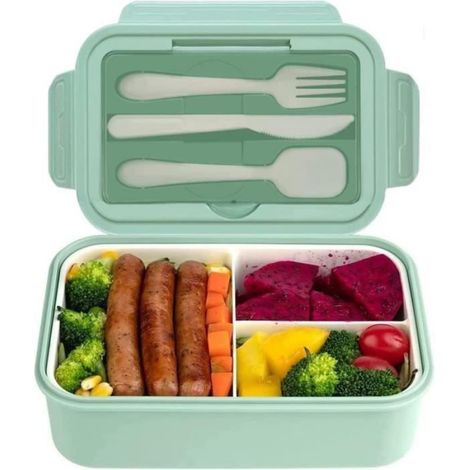 Lunch Box - 3 Compartiments - 1400 ml - Vert - 1 Pièce (1/4)