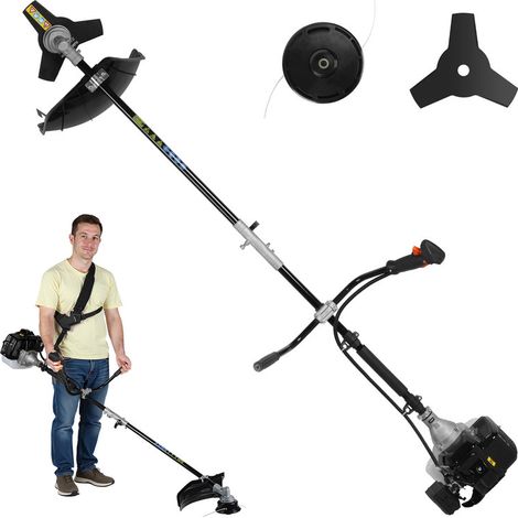 Tondeuse à gazon à essence 2 en 1 - Débroussailleuse à essence - 52 cc, 1,3 kW, 7000 tr/min - modèle de moteur 1E44F-E - 180×60cm - noire (1/5)