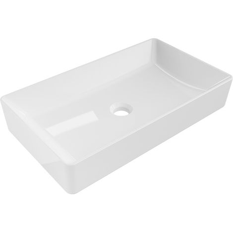Lavabo cerámico sobre encimera, 62x35,5x11,5 cm, Blanco