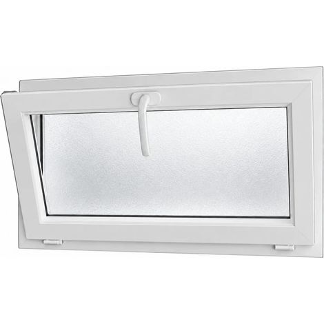 Fenêtre PVC abattant 1 vantail anthracite H 45 x L 40 cm verre brouillé + poignée pour pose en neuf (1/5)