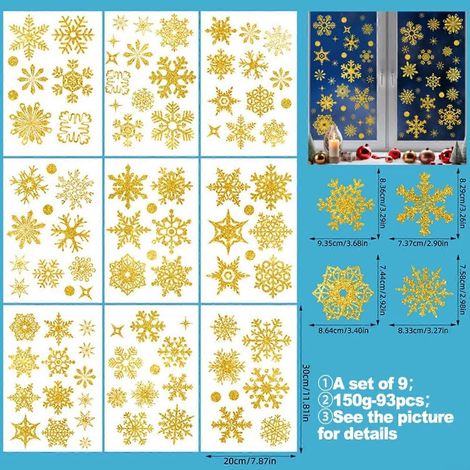 AURA 93 Stück Schneeflocken-Fensteraufkleber, selbstklebende Weihnachtsdekoration, Deko-Fensteraufkleber für Fensterdekoration (oder) (1/5)