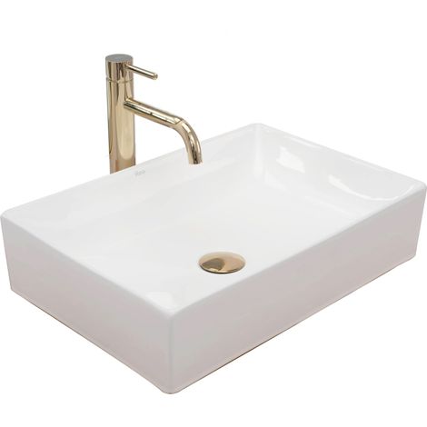 REA – Vasque à poser céramique blanche 510x345x120mm – Sans trou de robinet – Lavabo moderne pour salle de bain – Garantie 24 mois (1/5)