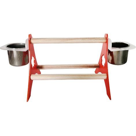 Perchoir pour perroquet, support en bois pour oiseau de compagnie avec 2 mangeoires (1/4)