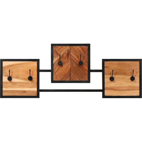Porte-manteau mural 90x1x35 cm bois massif d'acacia et fer (1/5)