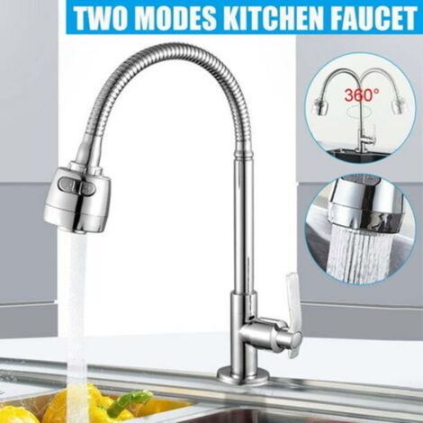 Robinet de cuisine avec pulvérisateur - Rotation à 360° - Deux modes - Interrupteur à un bouton (1/5)