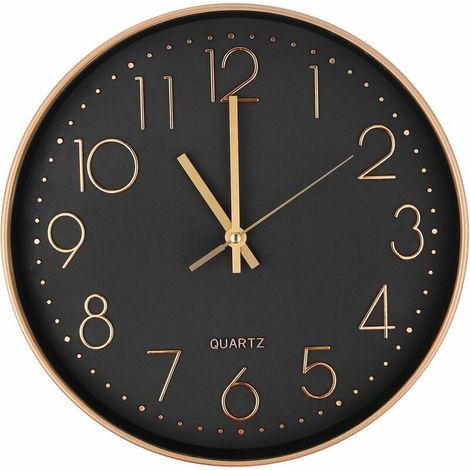 Horloge Murale Moderne Silencieuse à Quartz 25cm,Chiffres Surdimensionnés Ronde Murale Horloge(Or Rose) (1/5)