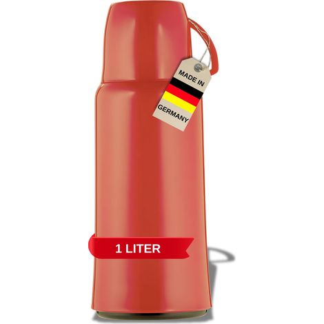 Helios Elegance - Thermos rosso, 1,0 l, per 6 ore, mantiene le bevande calde e fredde, design robusto, ideale per i viaggi (1/5)