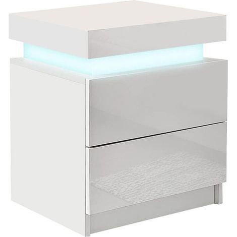 Clipop – Table de chevet blanche 2 tiroirs – Éclairage LED RVB 16 couleurs – Dimensions 45x35x52 cm – Panneaux de particules E1 (1/5)