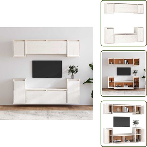 Mobili per casa - vidaXL Mobili Porta TV 6 pz Bianchi in Legno Massello di Pino - Mobili moderni