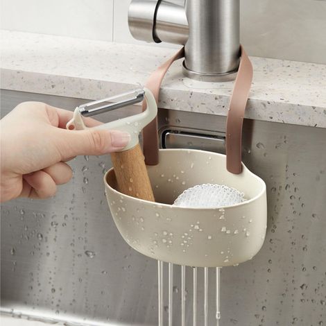Panier Suspendu pour égouttoir de Cuisine, Porte-éponge Suspendu pour évier TPR Sangles Amovibles pour Cuisine (Couleur café) (1/4)