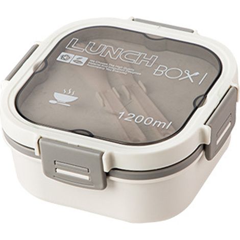 Boîte à salade 2 étages en plastique micro-ondable, conteneur repas portable pour fruits, régime minceur, pique-nique, bureau, blanc, 1200 ml (1/5)