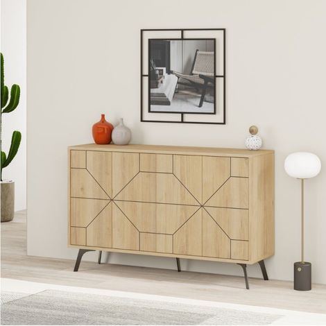 Madia 4 ante con disegno geometrico Dune 123x35x77,4 colore rovere (1/5)