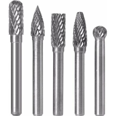 Foret à métaux pour perceuse 5pcs Fraises rotatives en carbure de tungstène à double coupe, lime rotative à tige de 6 8 mm pour ponceuse à perceuse électrique, fraise rotative cylindrique pour la gra (1/5)