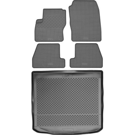 Juego de alfombrillas de goma para coche y alfombrilla para maletero para Ford Focus III Estate (2011-2018).