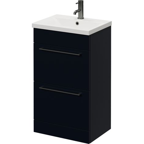 Napoli 390 Deep Blue 500mm 2 Drawer Vanity Unit with Glide Basin - 500mm - Gunmetal Grey 320mm Handle