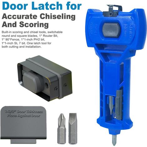 Outil à mortaiser pour loquet de porte (bleu) Kit de verrouillage de porte, outil de mortaisage pour verrouillage de porte, outil de burinage pour installation de serrure de porte, outil de burinage p (1/5)