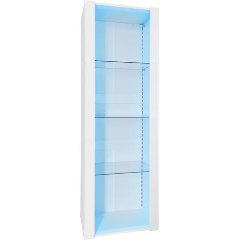 Vitrine haute blanc brillant avec LED et 3 étagères en verre 55 x 38 x 166 cm (1/5)