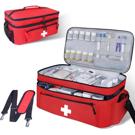Grande Sac Infirmiere Liberale, Malette Infirmiere Liberale, Trousse de Secours Vide avec Séparateur Amovible, Portable Sac médical Rangement de Voyage Convient à Domicile, Rouge (1/5)