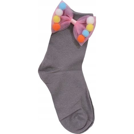 CALCETINES PARA NIÑA YO CON LAZO, ALGODÓN GRIS 20/22 Ł010Ł