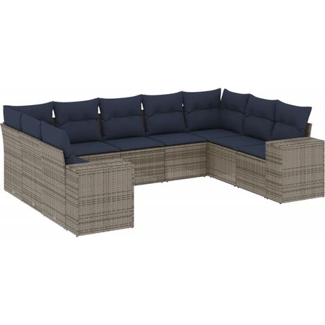 Maison Exclusive - 9-teiliges Gartensofa-Set mit Kissen, grau, Po (1/5)