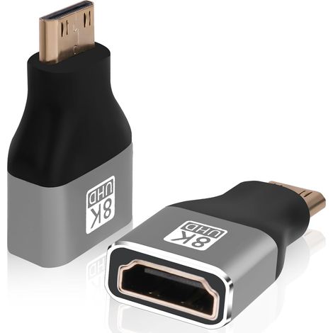 Adaptateur Mini HDMI 8K, 2 Paquet Adaptateur Mini HDMI mâle vers HDMI Femelle, Compatible avec Ordinateurs portables, tablettes, caméscopes, moniteurs et téléviseurs 8K@60Hz, 4K@120Hz (1/5)