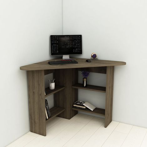 Eckschreibtisch Mamette, 5 Regale, 4 Fächer, 80x80x74h cm, Nussbaum Braun (1/4)