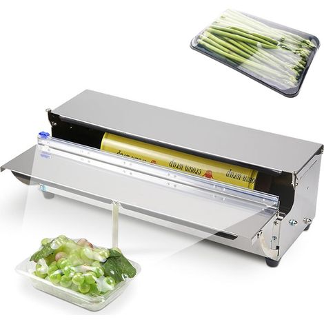 Distributore di fogli di alluminio in acciaio inox (45 cm) con salvafreschezza e foglio di alluminio, igienico, antipolvere, 2 lame di ricambio, pieghevole, ideale per la ristorazione
