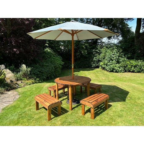 Knights Four Seater Garden Furniture Round Table Set - L230 x W230 x H80 cm - Grey Parasol Included - Fully Assembled