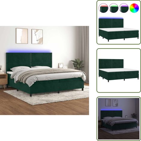 The Living Store Sommier à lattes de lit matelas et LED Vert foncé 200x200 cm - Lit Plateforme - Lit Capitonné - Lit Design - Lit Moderne - Lit Velours (1/5)