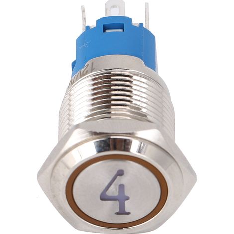 2 interrupteurs à bouton-poussoir métalliques à 5 broches, tête plate de 16 mm, à réarmement automatique avec voyant lumineux n° 4 (220 V CA, jaune) (1/5)