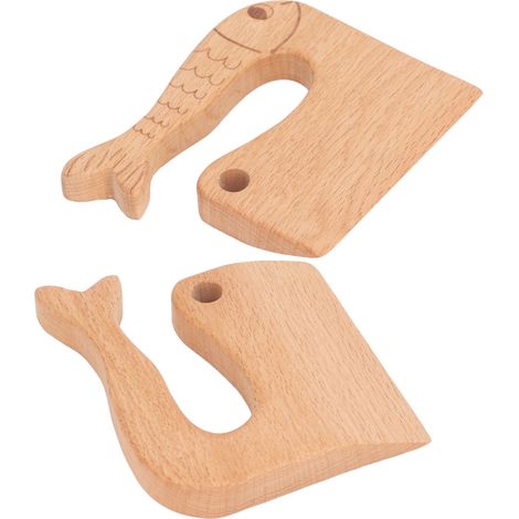 Kindermesser aus Holz, sicher für die Küche, Gemüse- und Obstschneider, Montessori-Küchenutensil, Spielzeug mit Fischmuster (1/4)