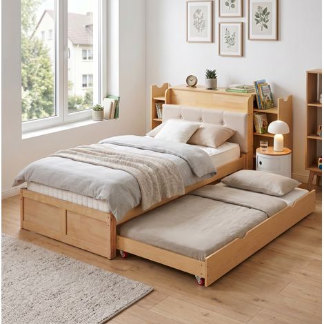 Bett Doppelbett Stauraum 90x200 ausziehbar Holz OKMYHOME (1/5)