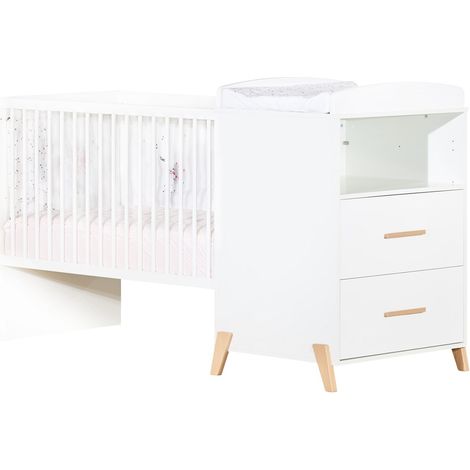 Les Tendances – Lit évolutif 120x60 cm transformable en 90x190 cm – Sommier réglable 3 positions – Commode à langer 2 tiroirs – Fabrication française