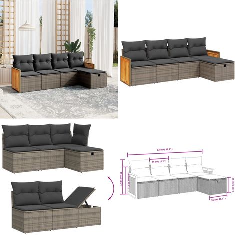 5-tlg. Garten-Sofagarnitur mit Kissen Grau Poly Rattan - Gartengestell - Gartenmöbelset - Outdoor Lounge Set - Rattan Sessel - Gartenstuhl - Home & Living (1/5)