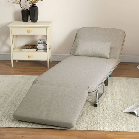 Klappbarer Schlafsessel, 3 in 1 Klappsessel mit verstellbarer Rückenlehne, für Schlafzimmer und Gästezimmer, Grau