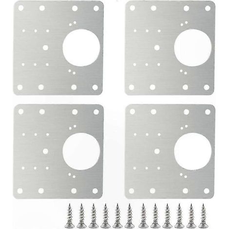 Jeu de 4 équerres de fixation en acier avec vis pour réparation de meubles en bois, armoires et étagères, plaque latérale de remplacement robuste. (1/5)