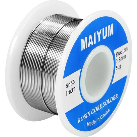 Hilo de soldadura con núcleo de estaño-plomo 63/37, rollo pequeño de hilo de soldadura, núcleo de resina, hilo de soldadura electrolítico 50 g, 0,8 mm (1/5)